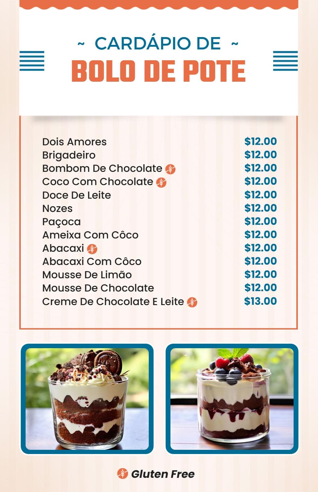 Delicious Chocolate and Creamy Dessert Varieties Cake Menu Template