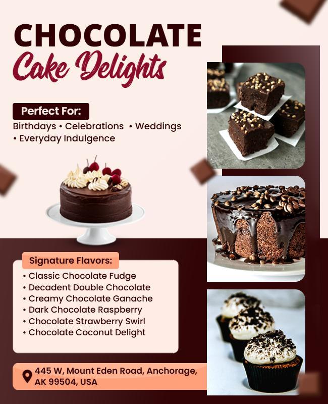 Delicious Chocolate Cake Delights for Every Celebration Poster Template