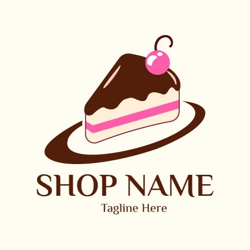 Delicious Chocolate Cake Slice with Cherry on Top Logo Template