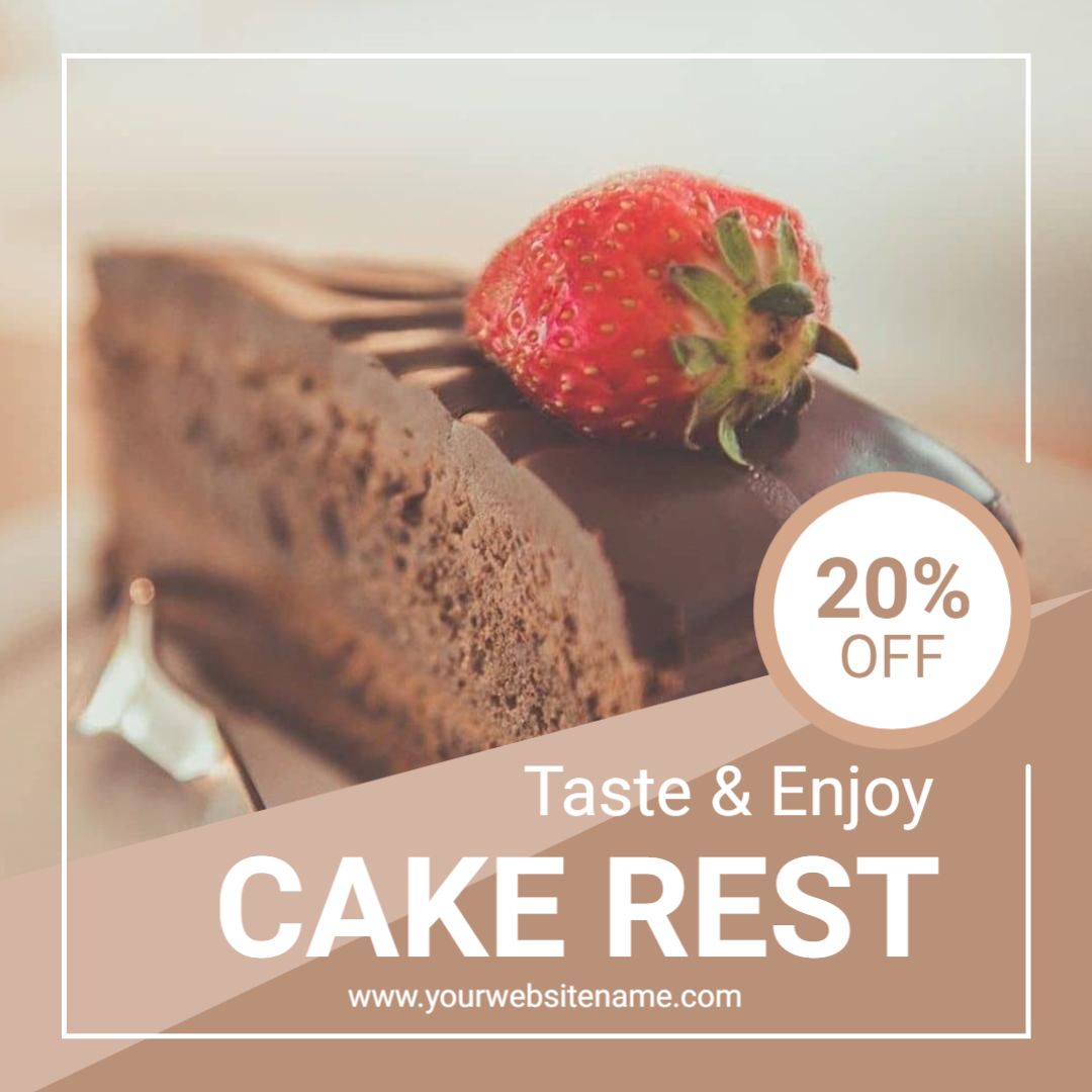 Delicious Chocolate Cake Slice with Strawberry Discount Offer Ad Template