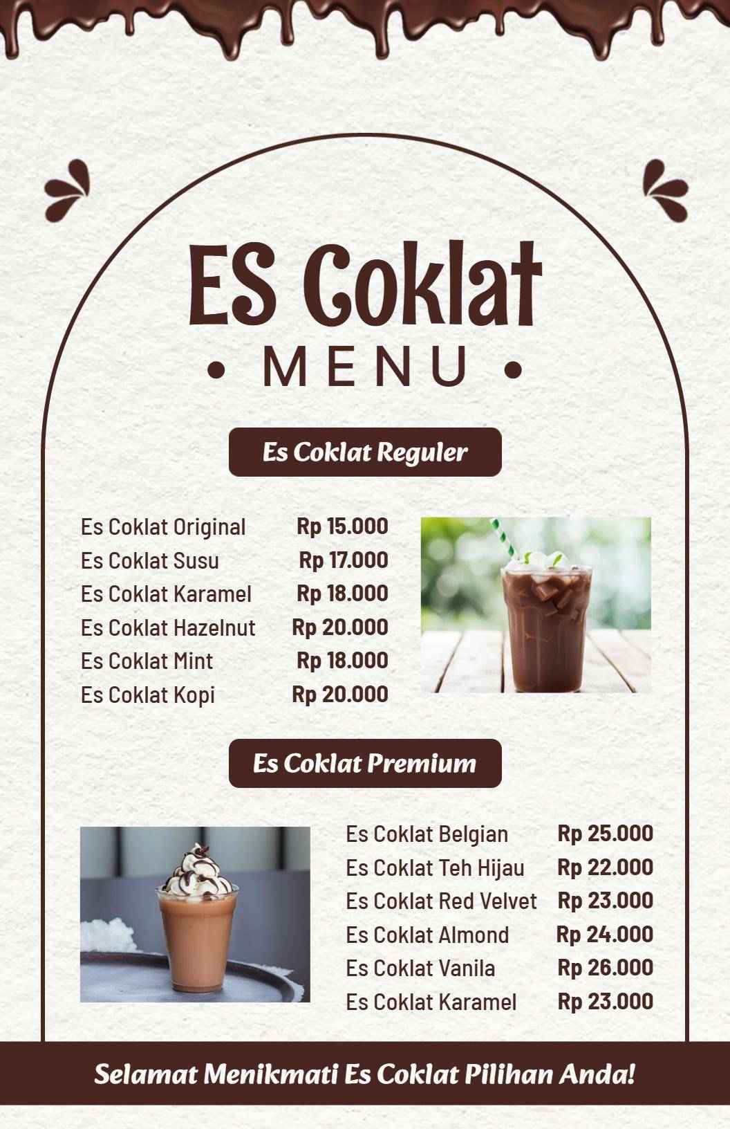 Delicious Chocolate Drinks Featuring Unique Flavors Chocolate Menu Template