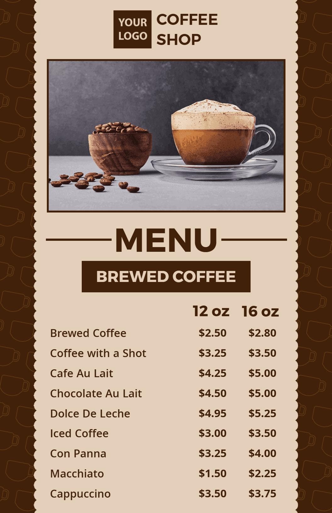 Delicious Coffee and Tea Selections for Every Taste Cafe Menu Template