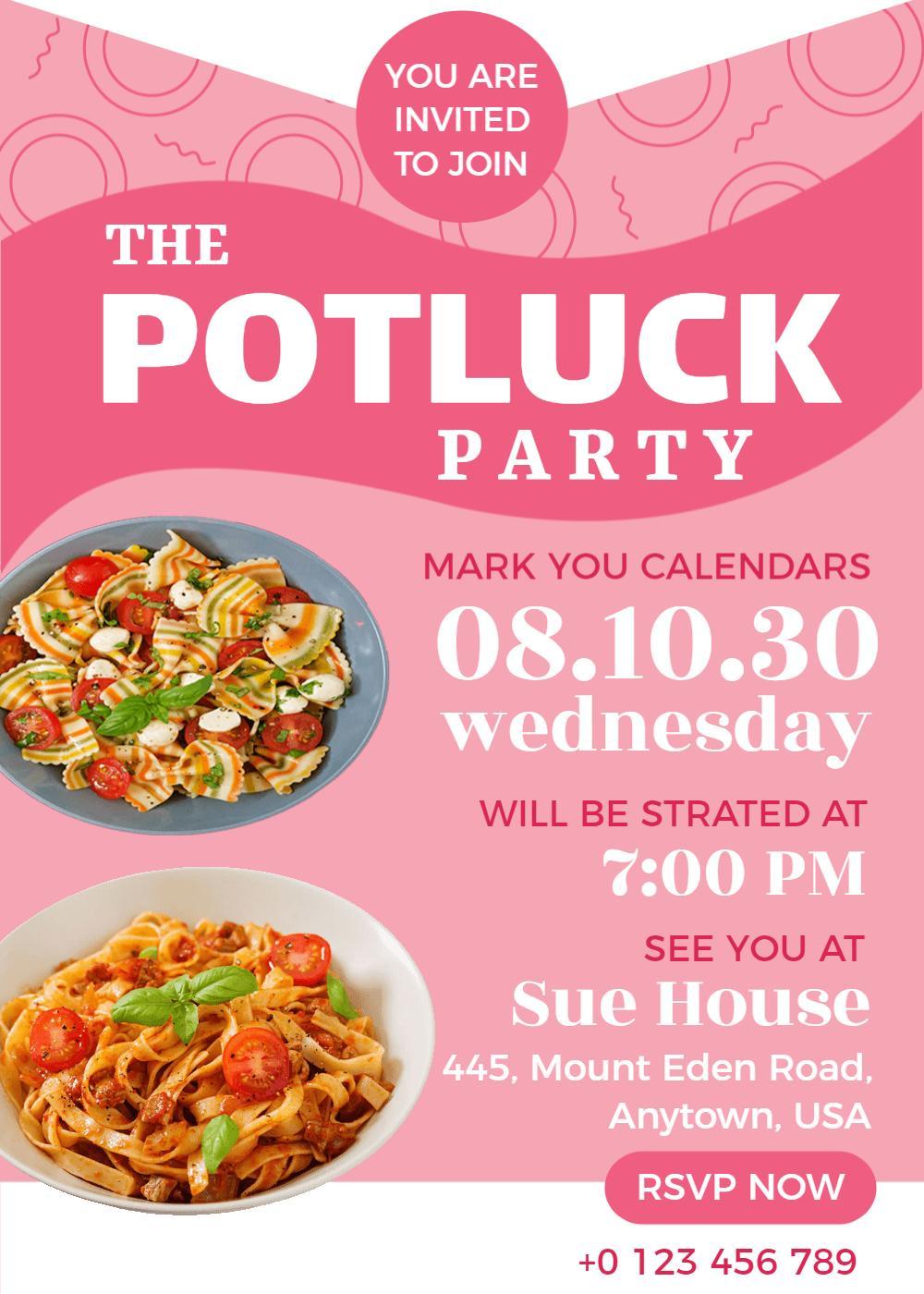 Delicious Community Potluck Dinner Celebration Invitation Template