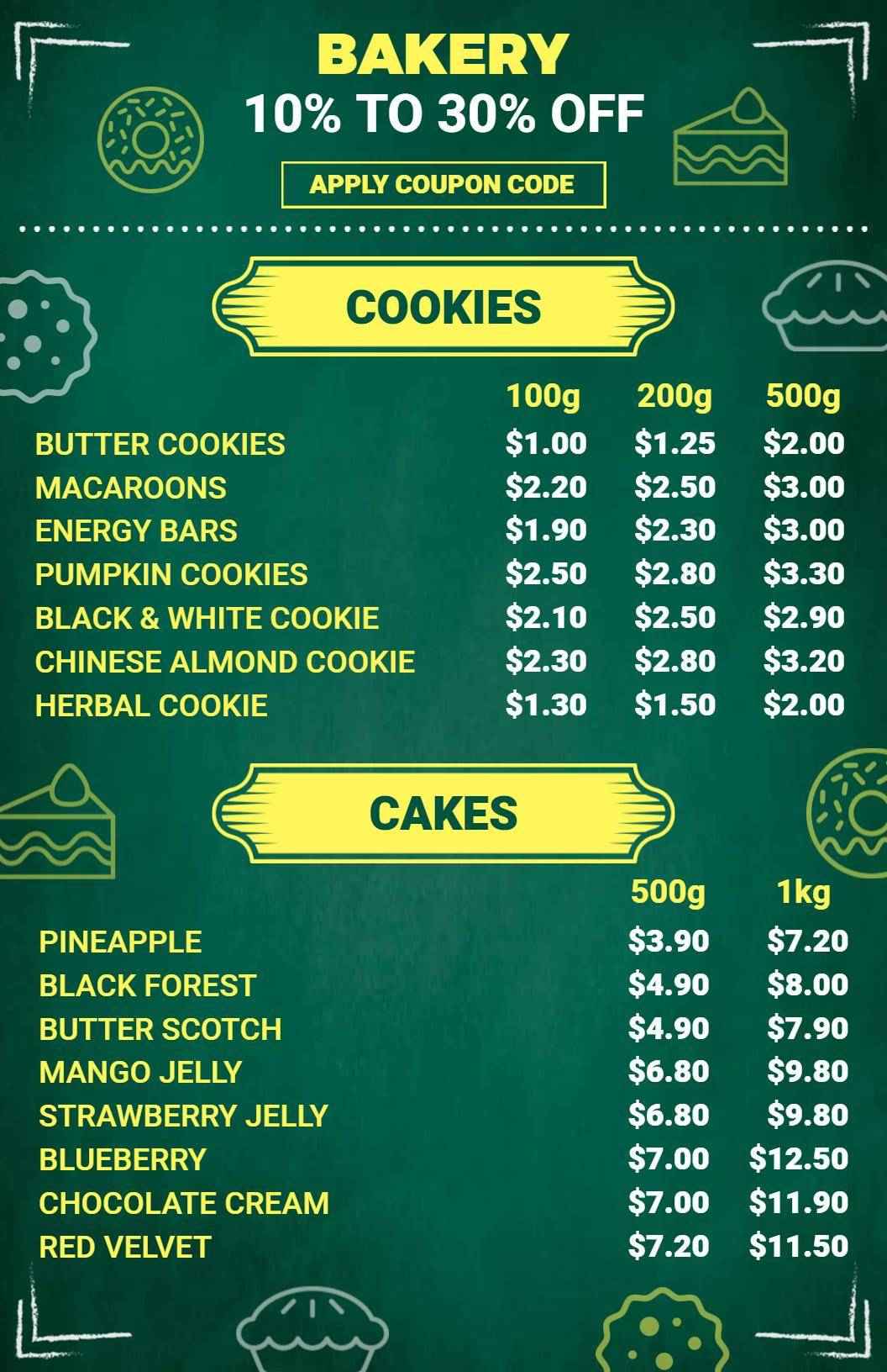 Delicious Cookies and Cakes Selections for Every Occasion Bakery Menu Template