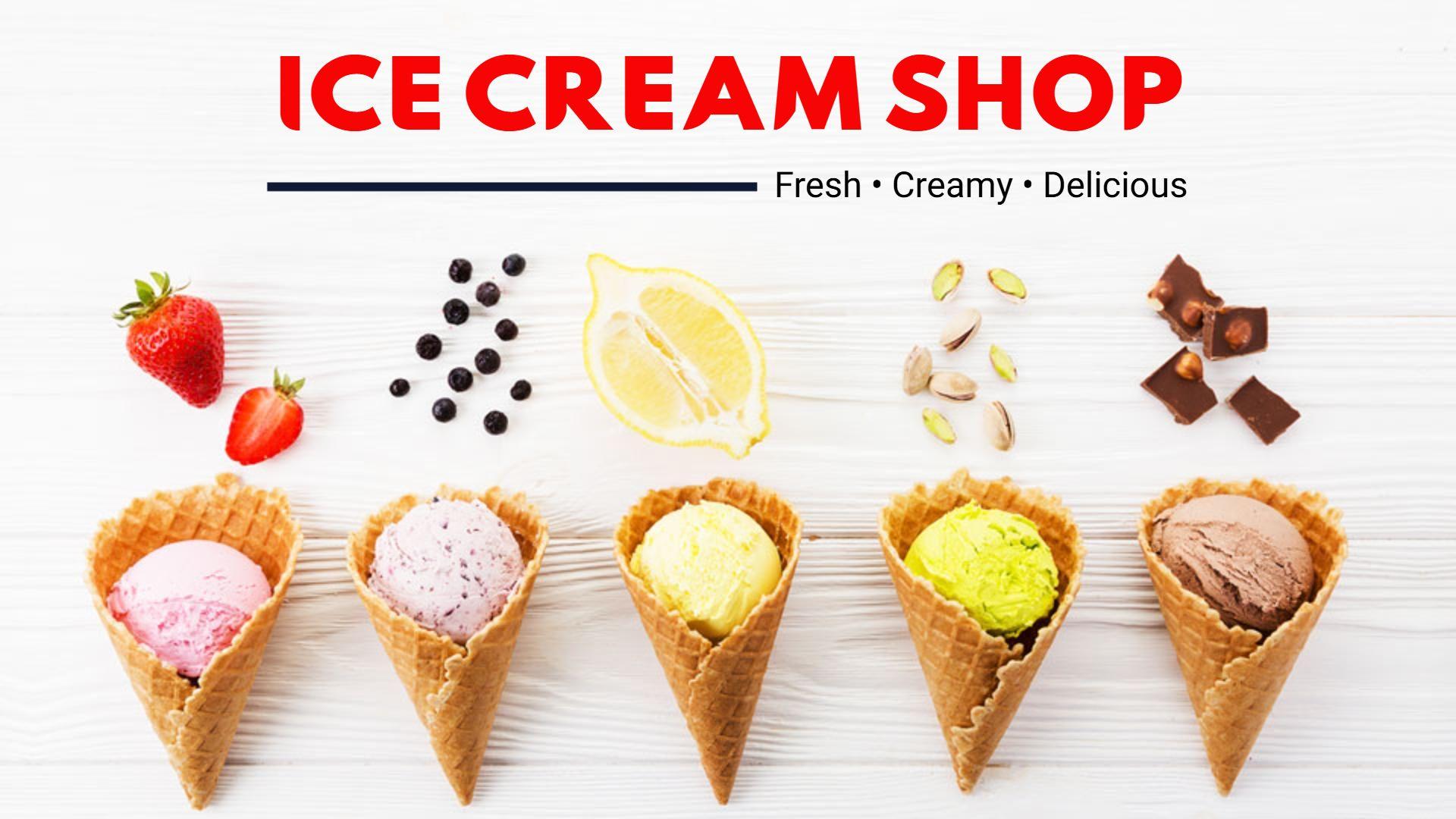 Delicious Creamy Ice Cream Shop Menu Business Presentation Template