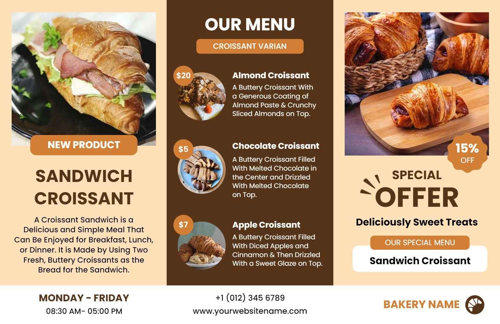 Delicious Croissant Sandwich Variations Bakery Brochure Template