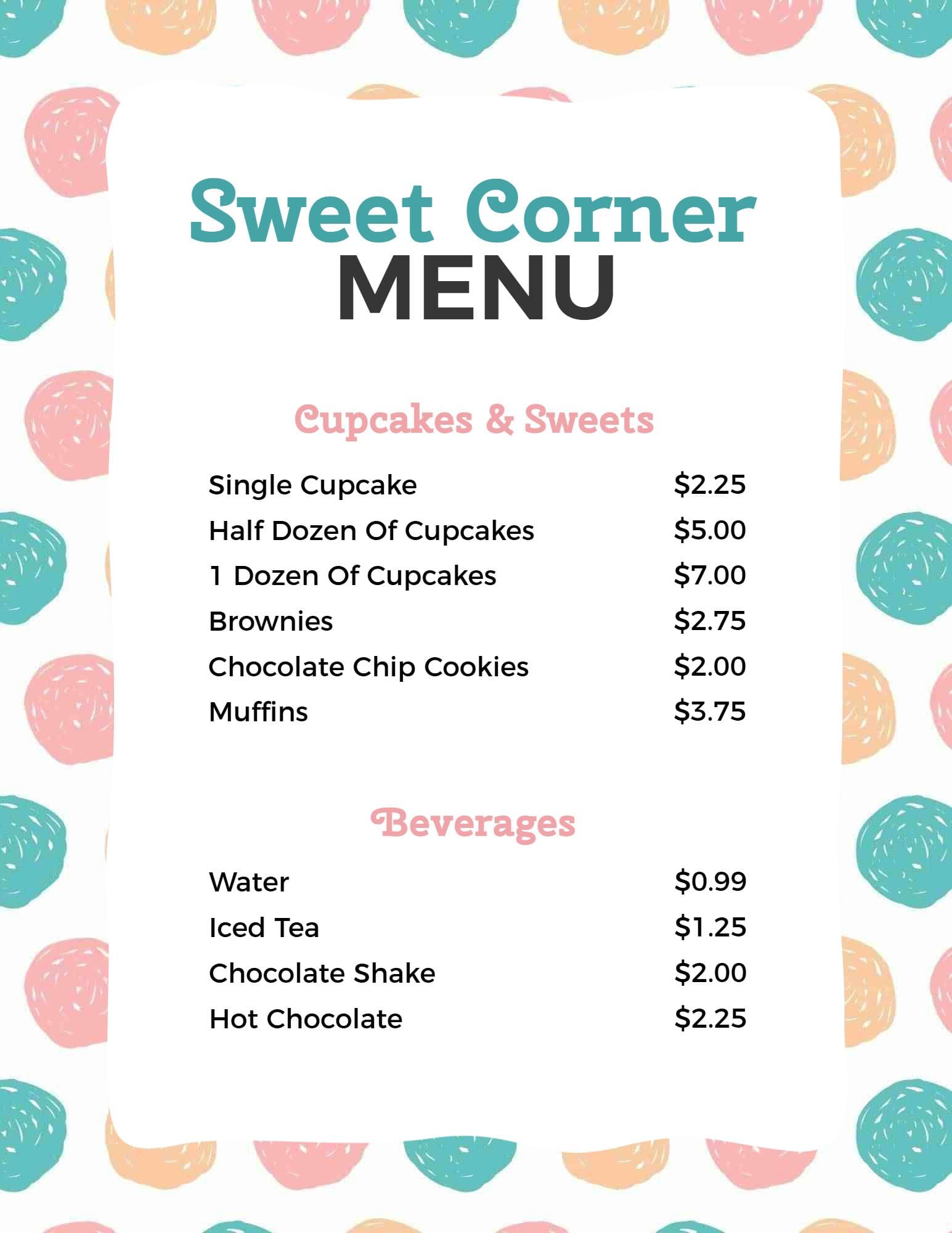 Delicious Cupcakes and Brownies with Sweet Treats Dessert Menu Template