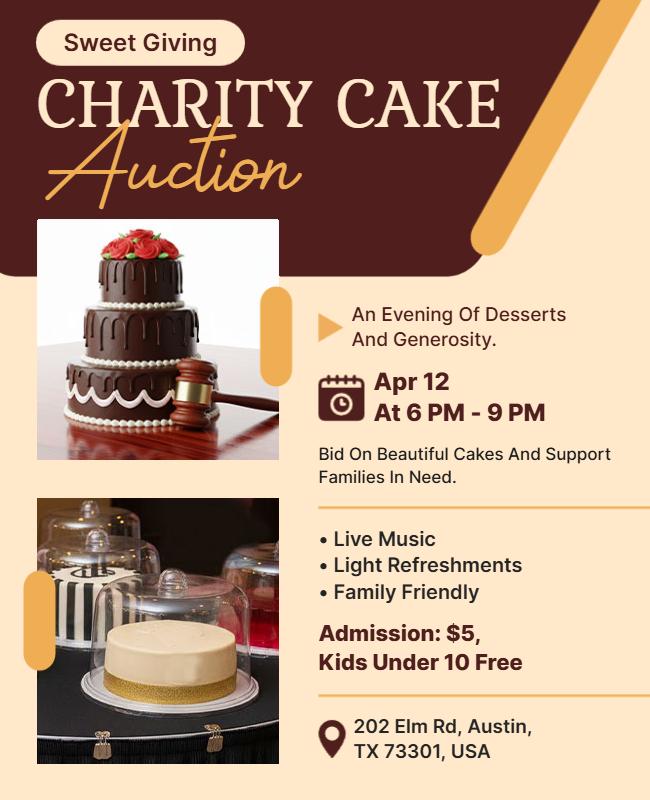 Delicious Dessert-Themed Charity Cake Auction Flyer Template