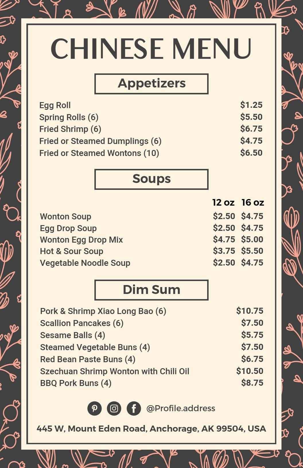 Delicious Dim Sum and Flavorful Soup Options Chinese Menu Template