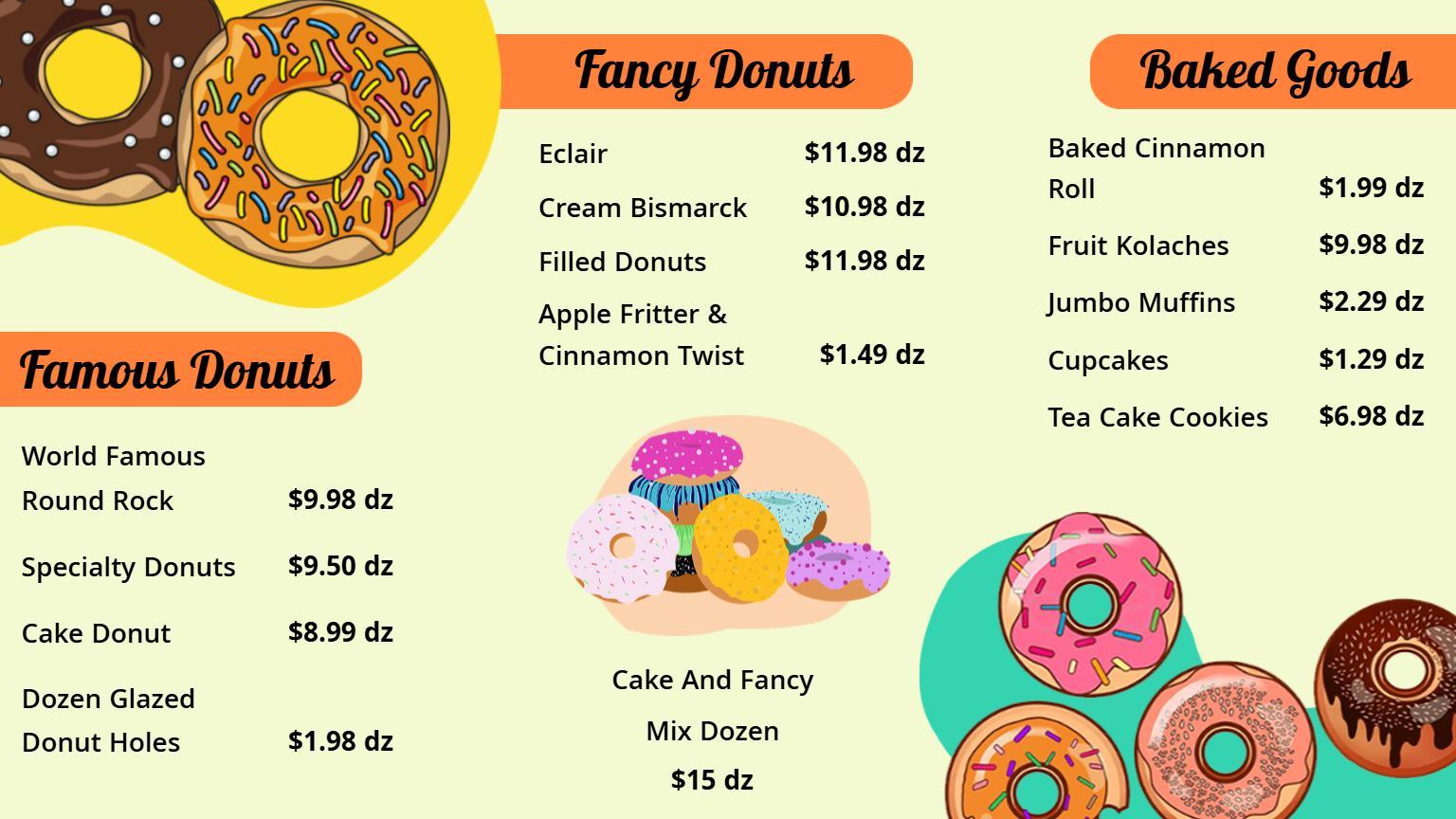 Delicious Donuts and Fresh Bakery Menu Template