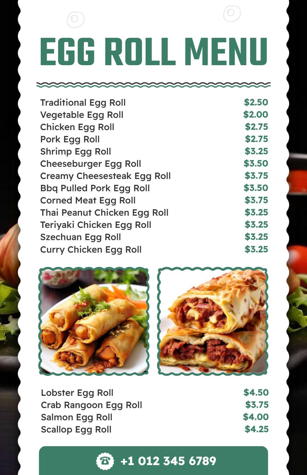 Delicious Egg Roll Flavor Options Menu Template