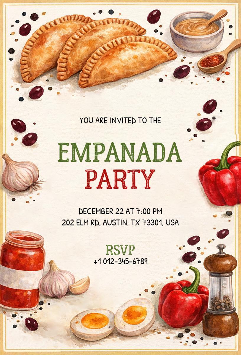 Delicious Empanada Culinary Flavor Party Invitation Template