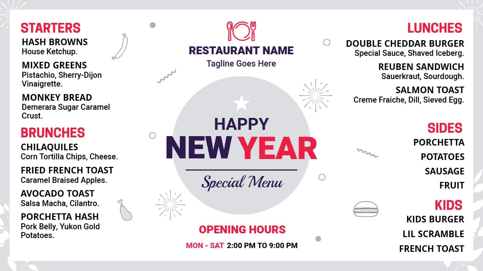 Delicious Festive Dishes for a Joyful Celebration New Year Menu Template