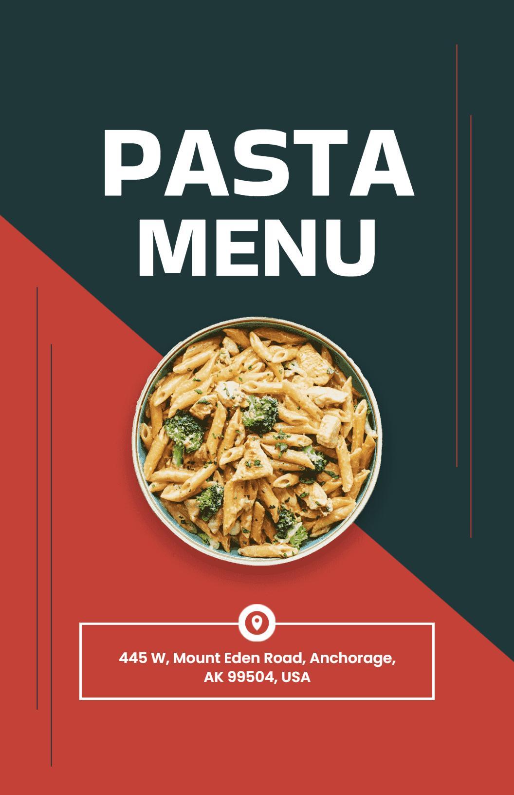 Delicious Fettuccine and Penne Dishes Pasta Menu Template