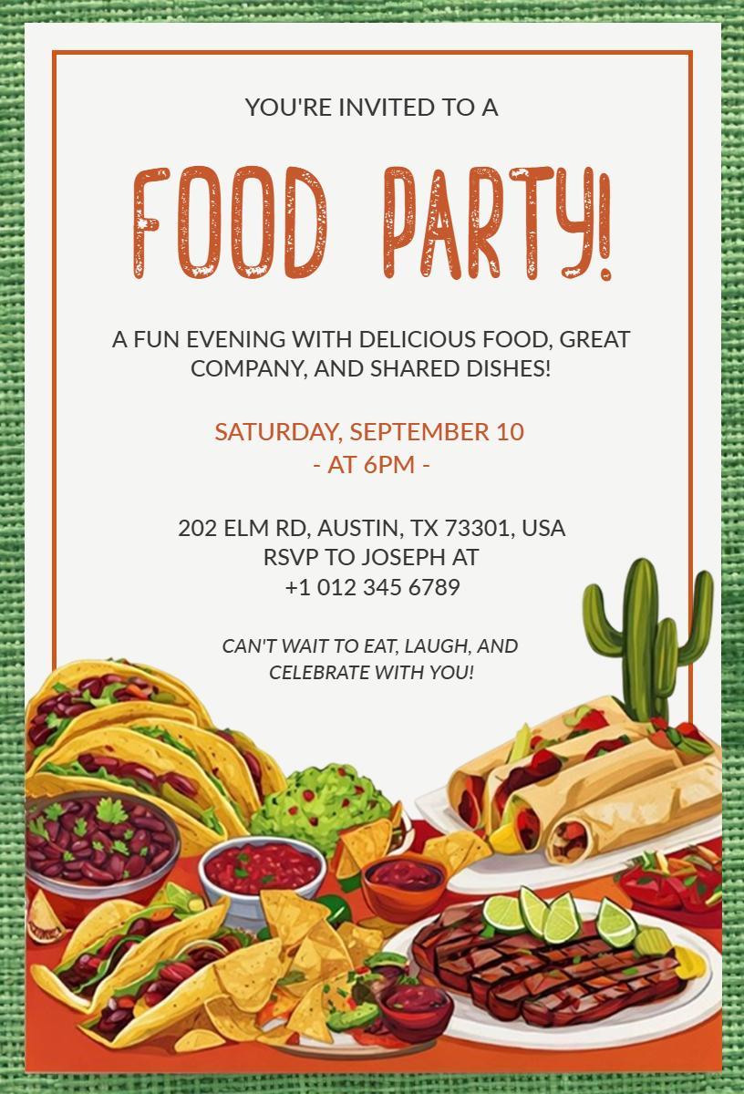 Delicious Food Fiesta Party Celebration Invitation Template