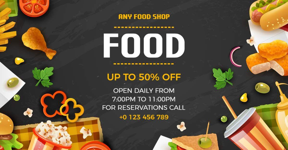 Delicious Food Items Creatively Displayed on a Black Banner Template