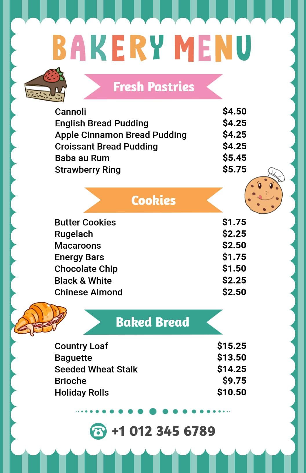 Delicious Fresh Pastries and Tasty Cookies Bakery Menu Template