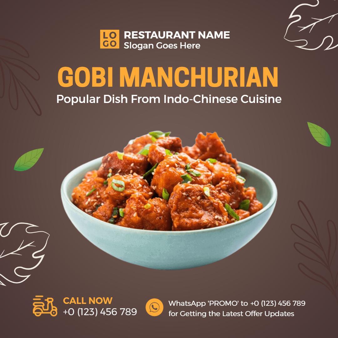 Delicious Gobi Manchurian Indo-Chinese Dish Restaurant Ad Template