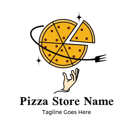 Delicious Golden Pizza Slice Flying Through the Air Logo Template