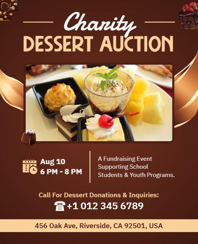 Delicious Gourmet Dessert Auction Fundraising Event Flyer Template