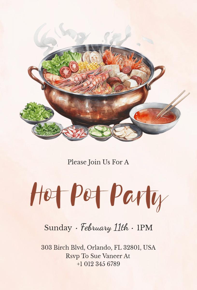 Delicious Gourmet Hot Pot Gathering Party Invitation Template