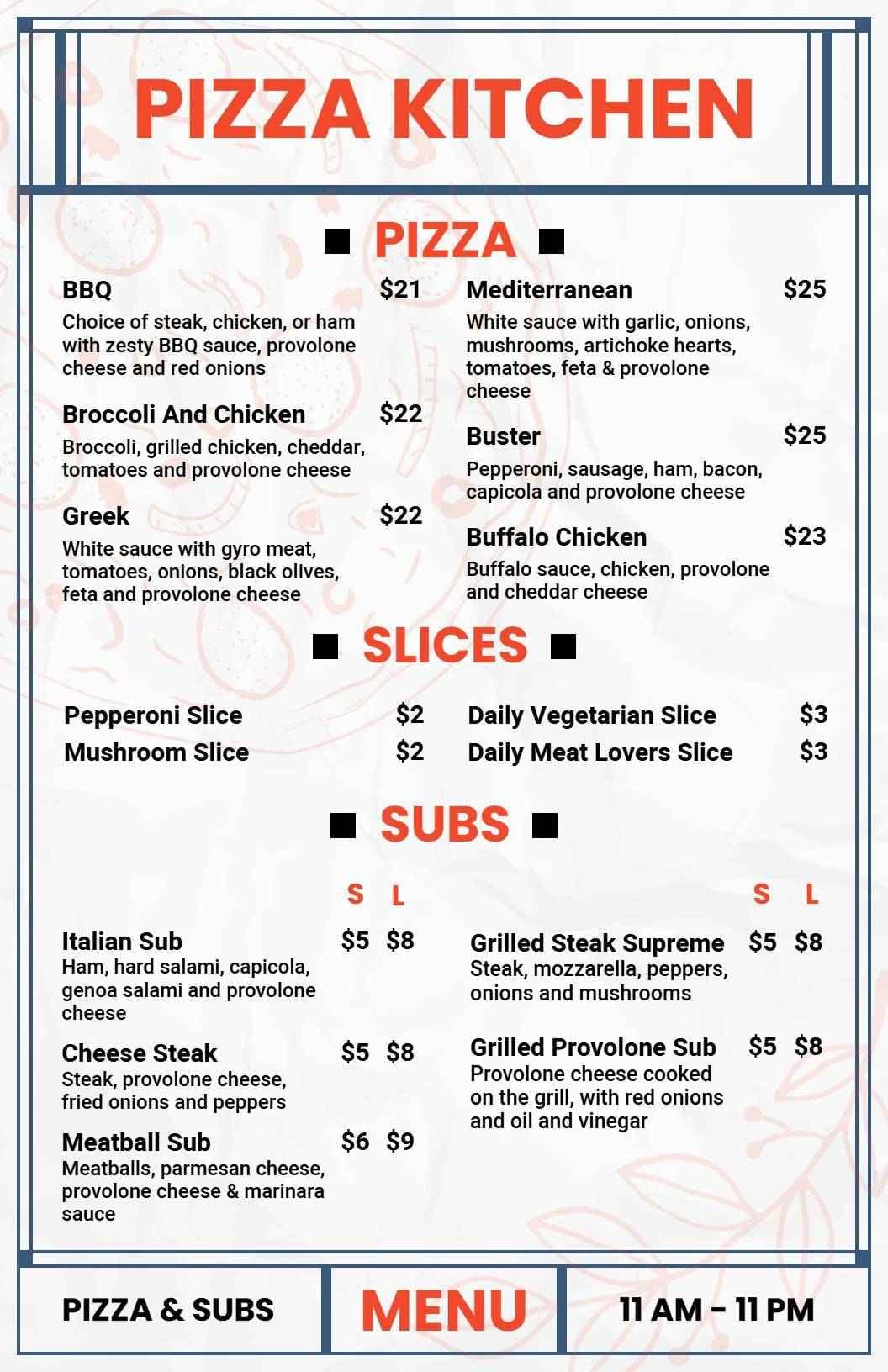 Delicious Gourmet Pizza Varieties Featuring Toppings Pizza Menu Template