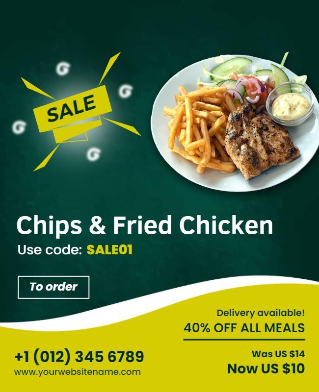 Delicious Green Fast Food Chips and Fried Chicken Poster Template