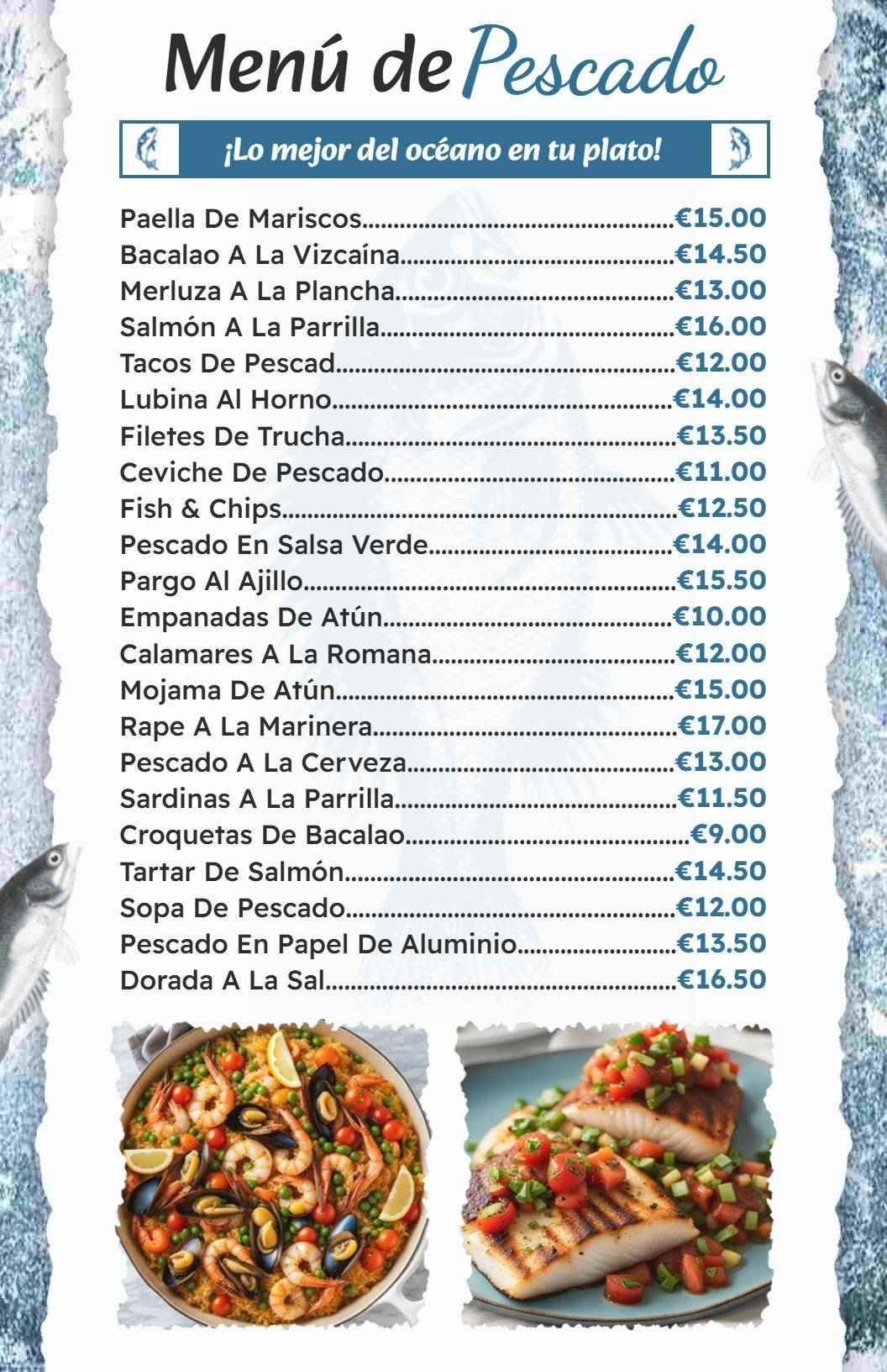 Delicious Grilled and Fried Seafood Dishes Seafood Menu Template