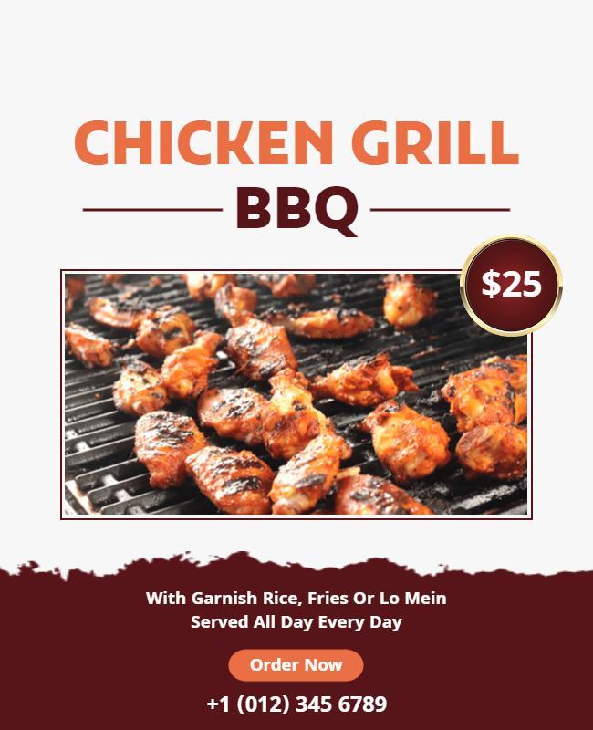 Delicious Grilled Chicken BBQ Menu Poster Template