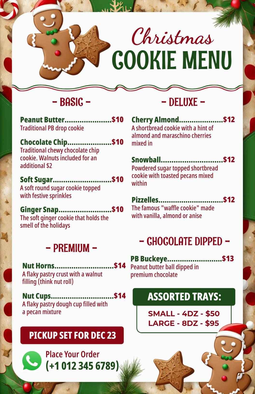 Delicious Holiday Cookie Selections and Festive Treats Christmas Menu Template