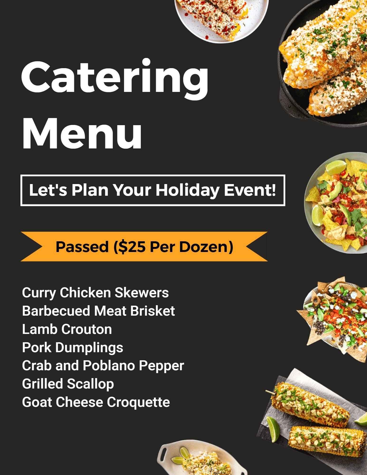 Delicious Holiday Event Dishes and Tasty Options Catering Menu Template