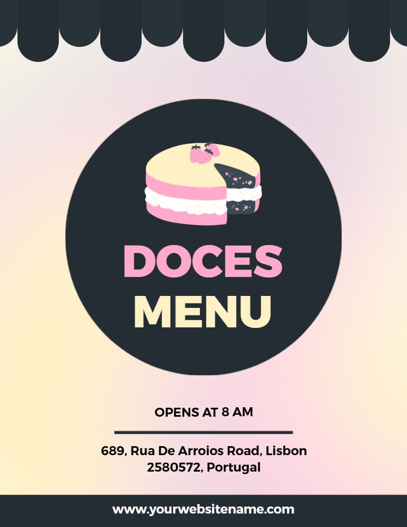 Delicious Homemade Cakes and Sweet Treats Dessert Menu Template