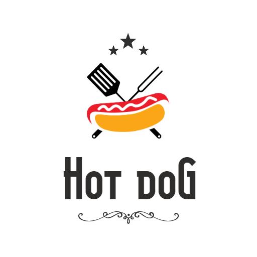 Delicious Hot Dog with Grill Tools Representing Food Logo Template