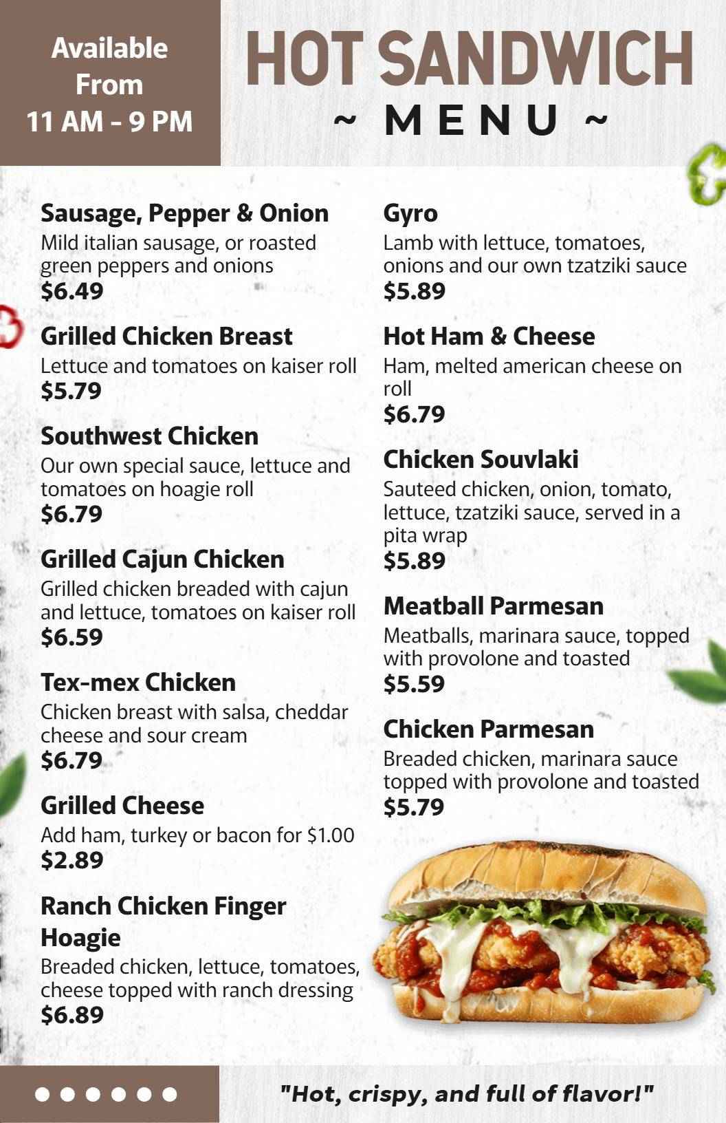 Delicious Hot Sandwich Restaurant Menu Template