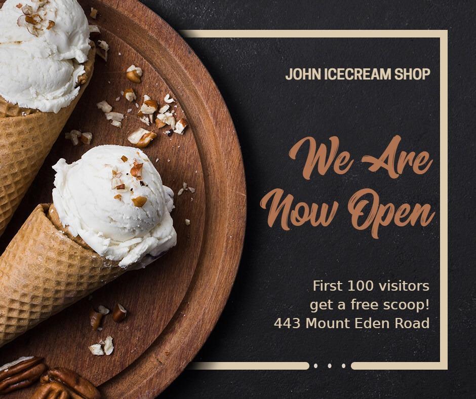 Delicious Ice Cream Cone Grand Opening Announcement Ad Template