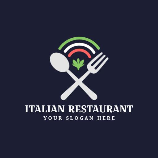 Delicious Italian Cuisine with Fork and Spoon Icon Logo Template