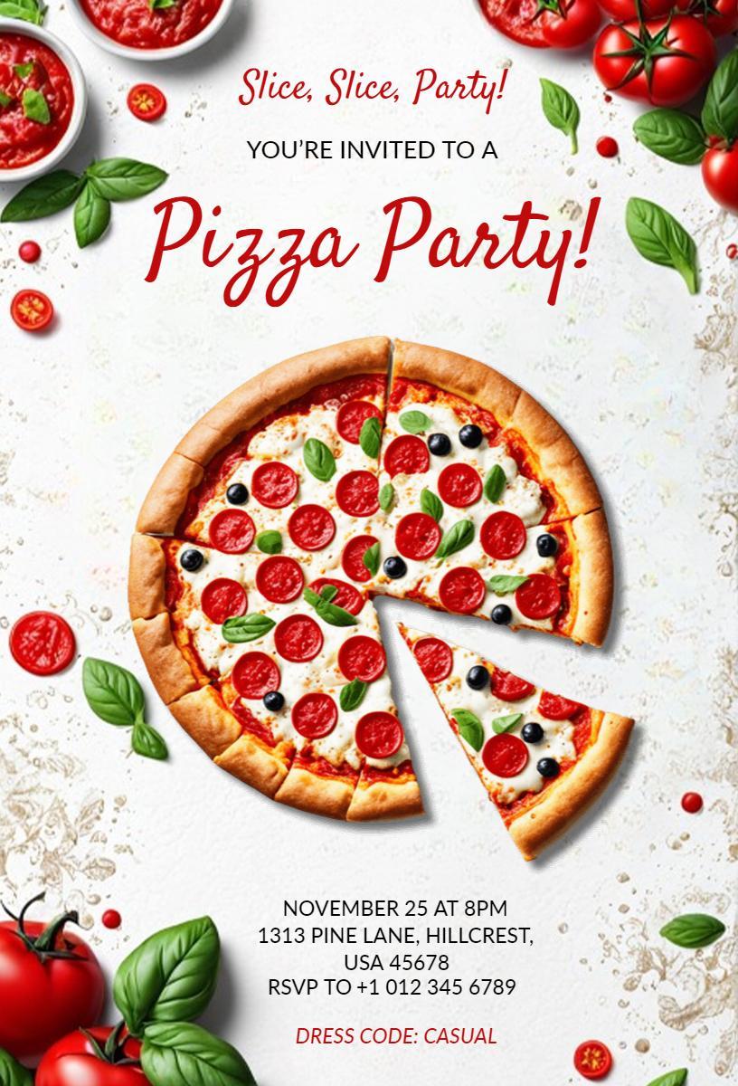 Delicious Italian Themed Pizza Party Celebration Invitation Template