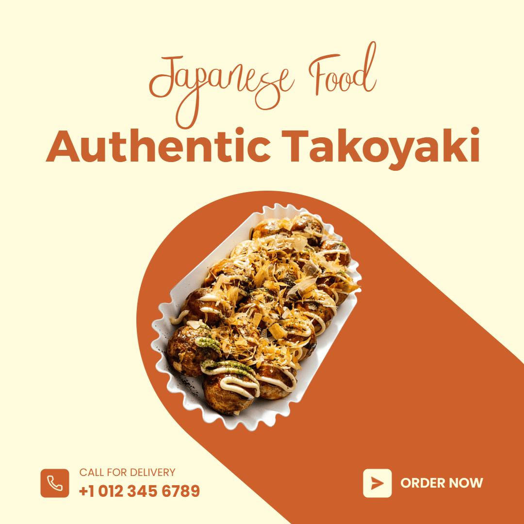 Delicious Japanese Takoyaki Takeout Offer Ad Template