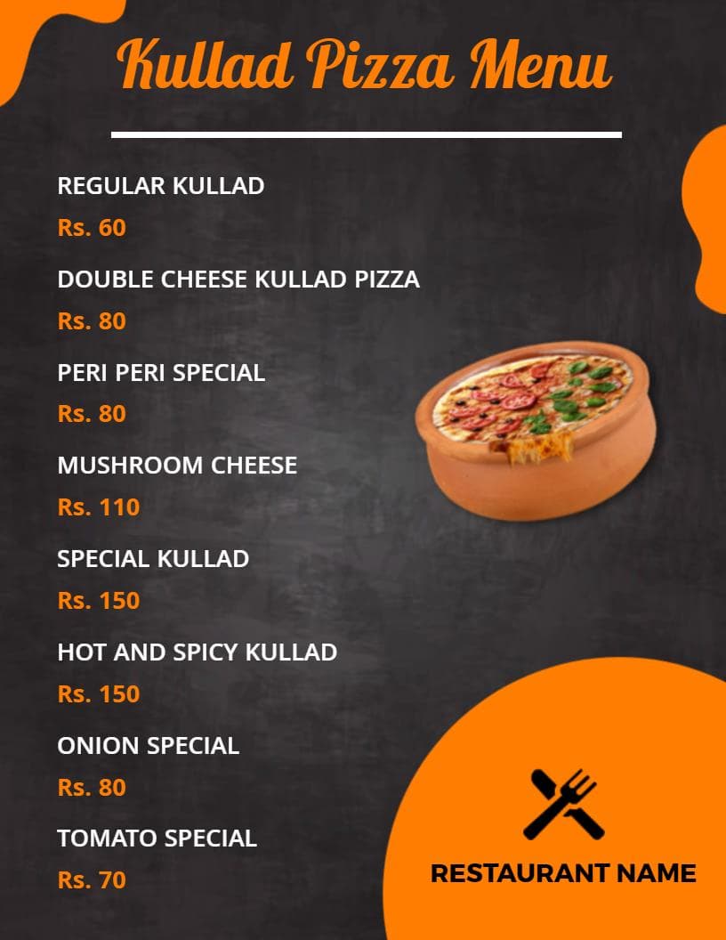 Delicious Kullad Pizza Options with Unique Flavors Pizza Menu Template