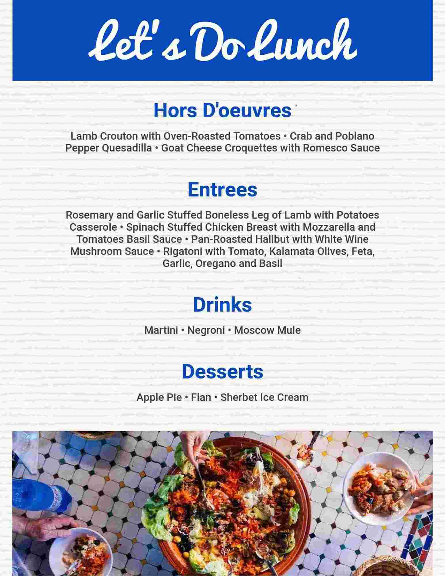 Delicious Lamb and Chicken Dishes with Tasty Sides Lunch Menu Template