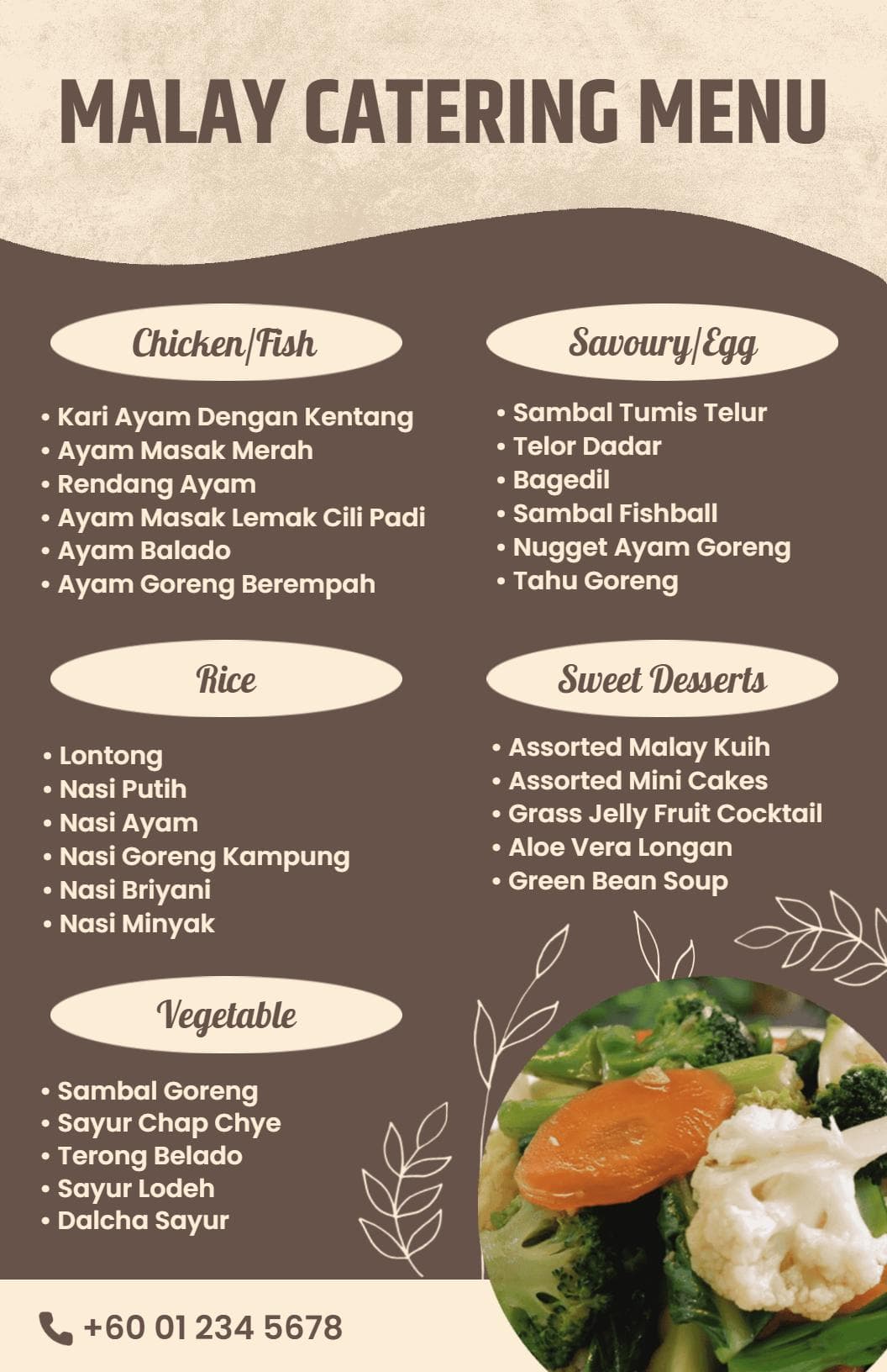 Delicious Malay Chicken, Rice, and Savory Dishes Catering Menu Template