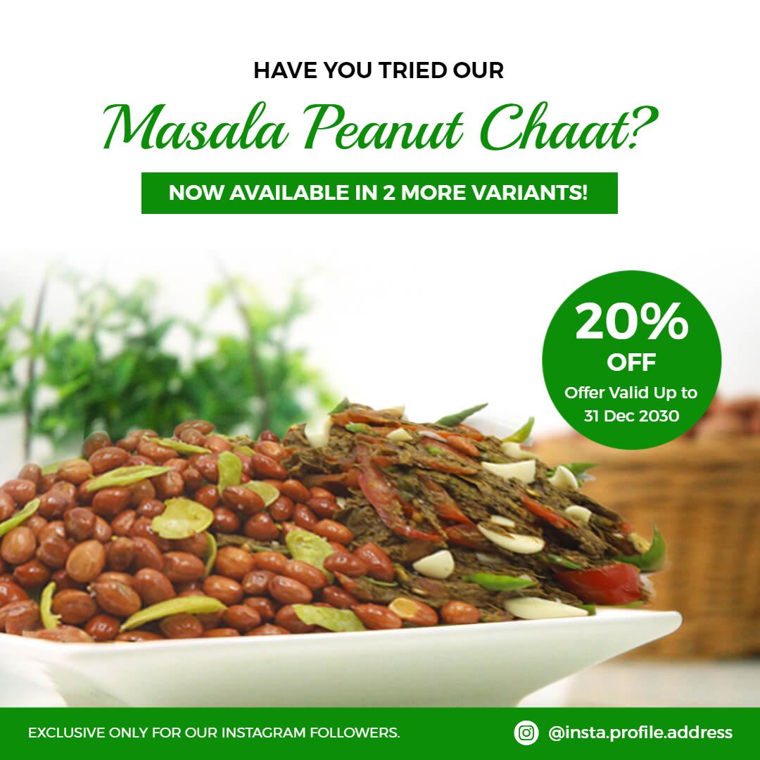 Delicious Masala Peanut Chaat with 20% Off Promotion Ad Template