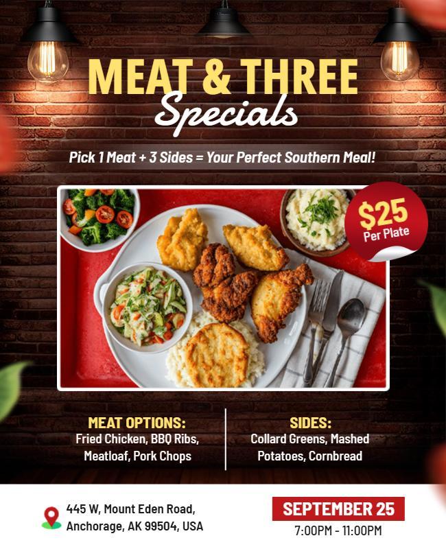 Delicious Meat and Three Meal Promotion Flyer Template