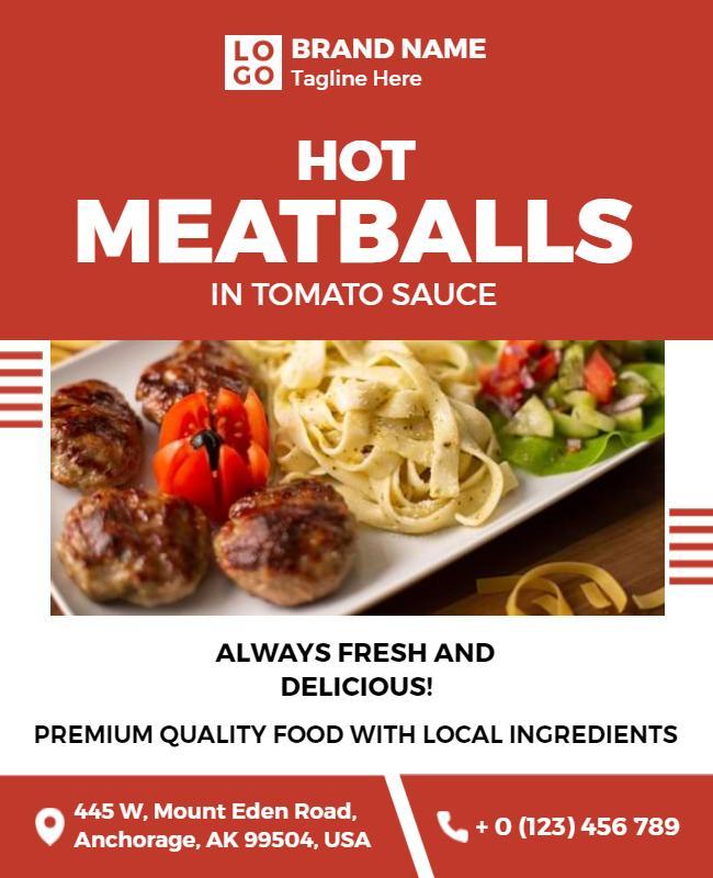 Delicious Meatballs and Pasta Restaurant Flyer Template