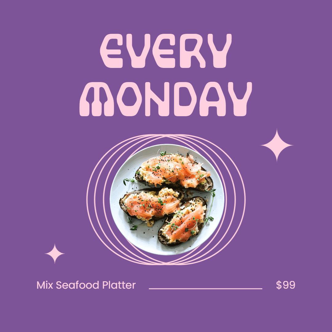 Delicious Mix Seafood Platter for Every Monday Offer Ad Template