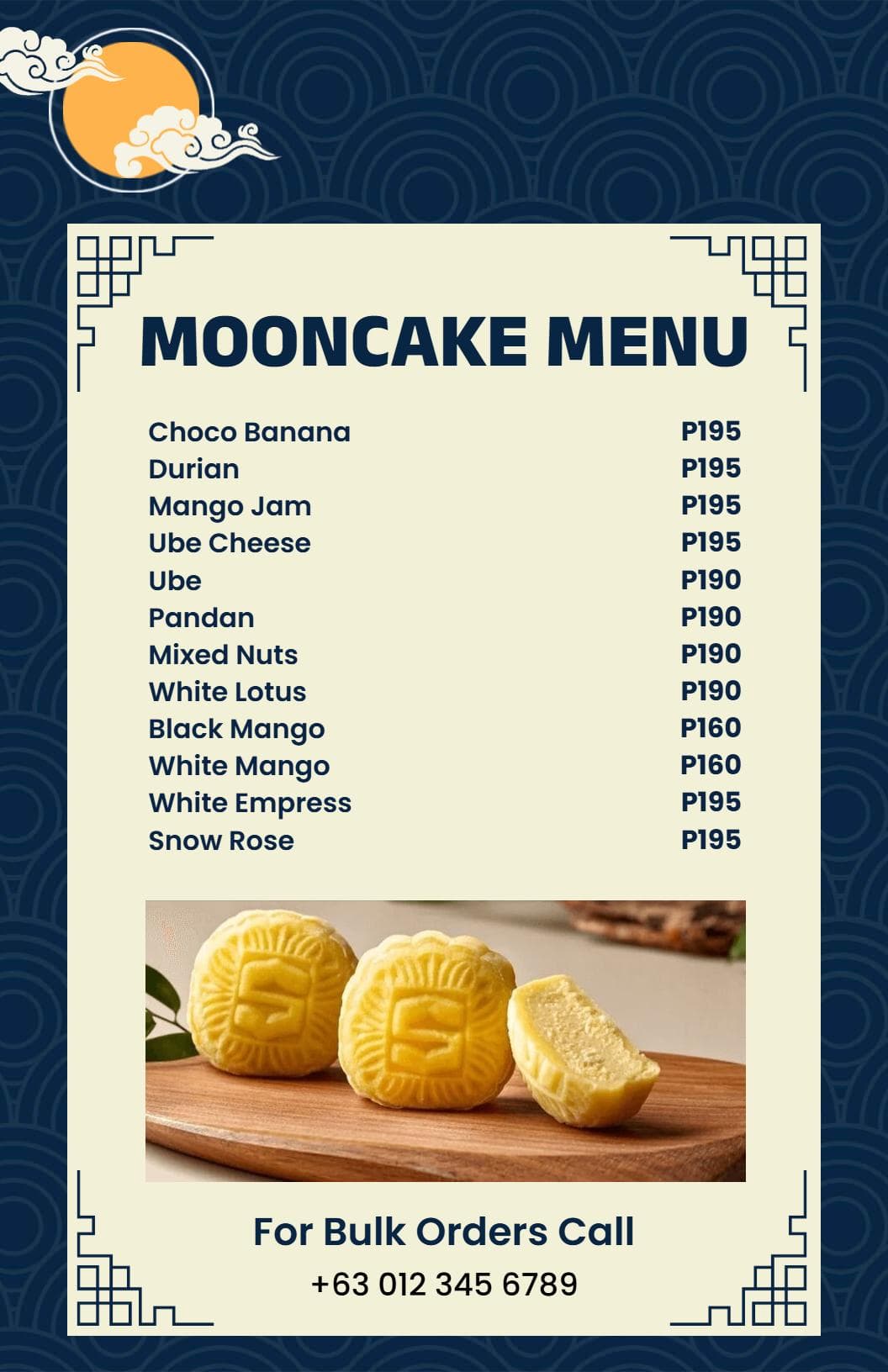 Delicious Mooncake Flavors Featuring Ube and Mixed Nuts Cake Menu Template