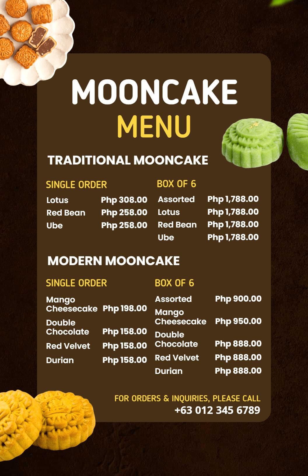 Delicious Mooncake Varieties Featuring Lotus and Ube Cake Menu Template