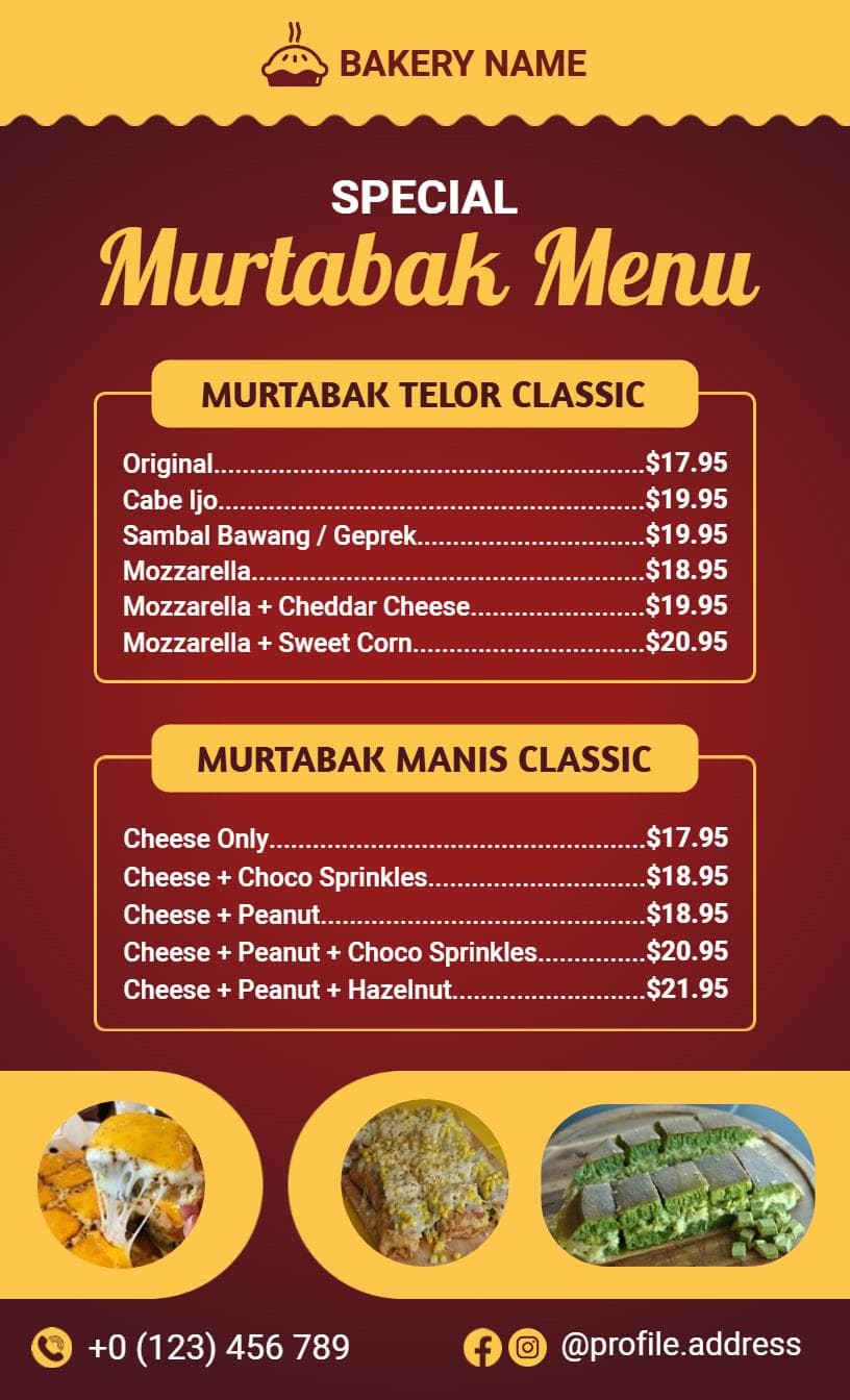 Delicious Murtabak Varieties with Unique Fillings Bakery Menu Template