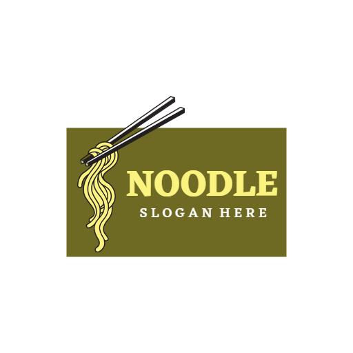 Delicious Noodles with Chopsticks on Olive Green Background Logo Template