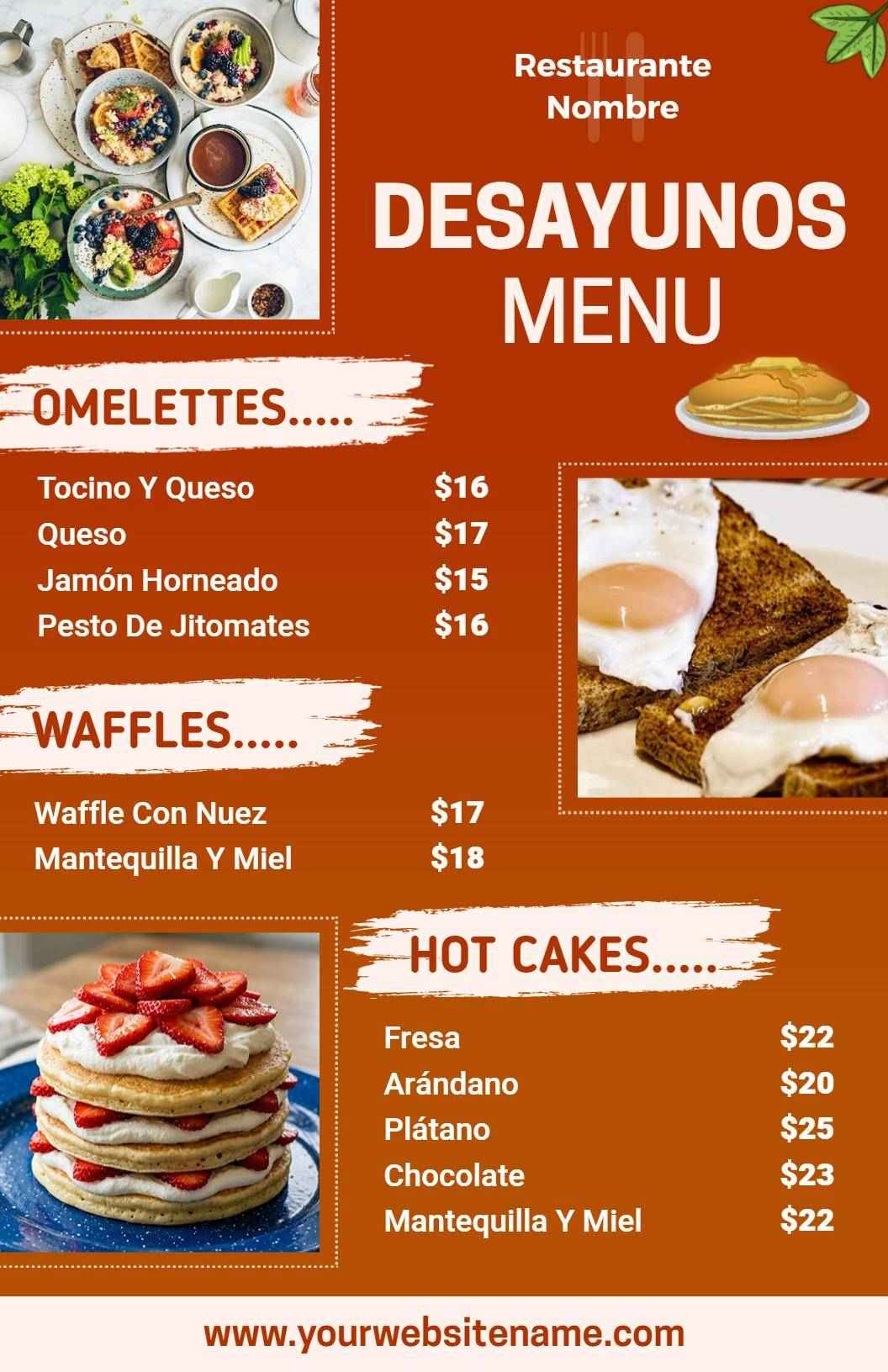 Delicious Omelettes, Waffles, and Hot Cakes Breakfast Menu Template